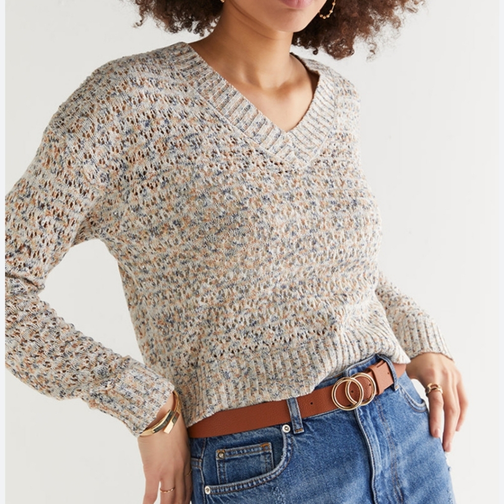Francescas Mi Ami Yarn Open Knit Pullover V Neck Sweater Kristin Size Xlarge